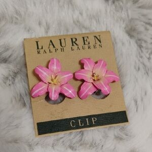 Vintage Ralph Lauren Pink Flower Clip Earrings
